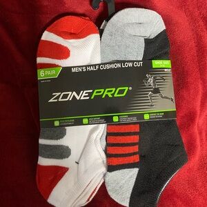 2 packs of 6 Zone Pro Men's Half Cushion Low Cut Socks - Red, White, Black, Gray